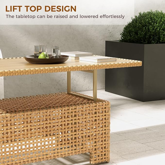 Grand patio 9-Piece Wicker Patio Furniture Set with Lift Top Coffee Storage Table, Outdoor Conversation Set Sectional Sofa with Water Resistant Thick Cushions, Cream