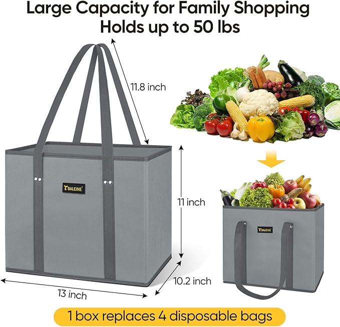 BALEINE 3Pk Reusable Grocery Bags, Foldable Shopping Bags for Groceries with Reinforced Bottom & Handles (Mosaic)
