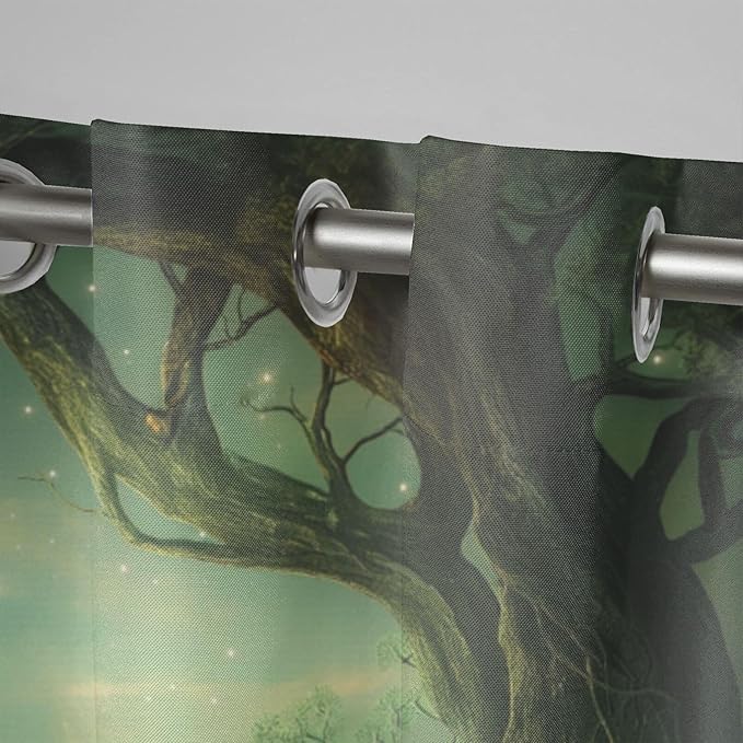 Forest Theme Outdoor Curtains for Patio Waterproof,Trees Moon Lake Pattern,Weatherproof Outside Curtain for Cabana, Porch, Pergola and Gazebo,Set of 2 Panels,W42 x L84,Green