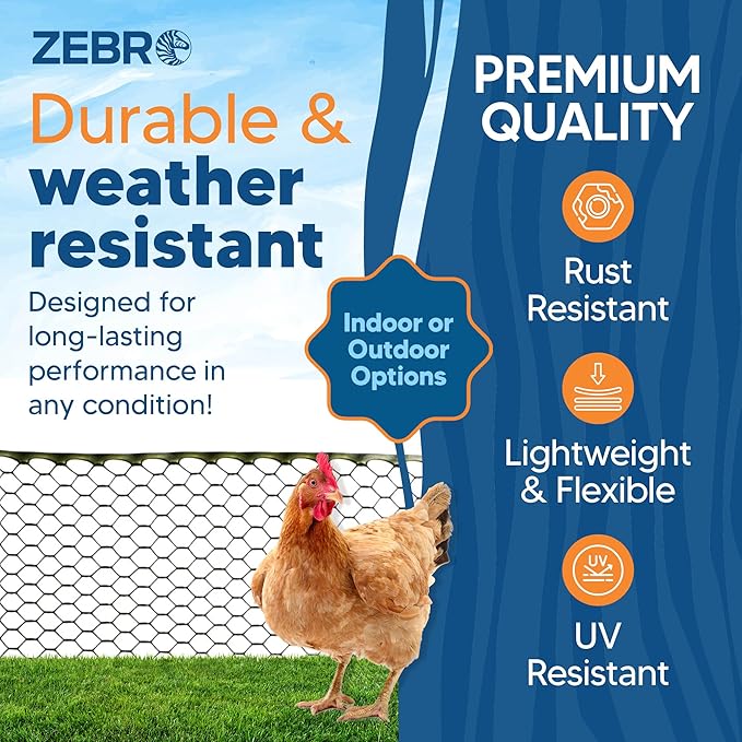 Zebro Plastic Chicken Wire Fence – Flexible Poultry Netting & Garden Fence for Chicken Coops, Rabbits, Pet Enclosures & Landscaping – Weatherproof & Rust-Free - 4' x 75' Green
