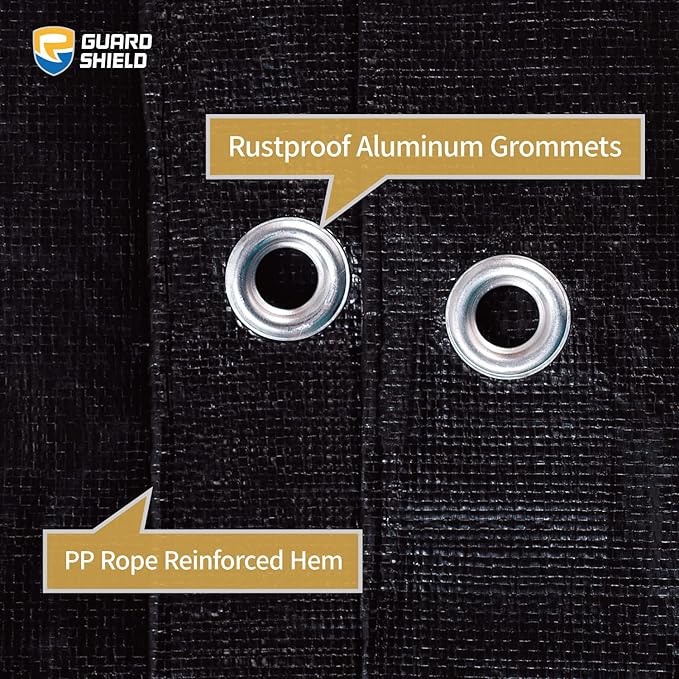GUARD SHIELD Tarps Heavy Duty Waterproof 30x40 Feet Black Poly Tarp Cover Outdoor Thick UV Resistant Tarpaulin with Grommets 10mil