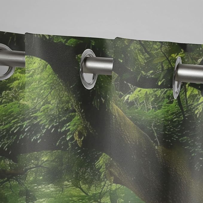 Nature Theme Waterproof Indoor/Outdoor Curtains,Forest Pattern,Waterproof, Privacy, Grommet Curtains for Patio, Pergola, Porch, Deck, Lanai, Cabana,2 Panel,W42 x L63,Green