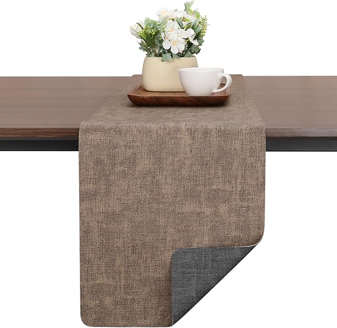 Table Runners 72 Inches Long, Dual-Sided Faux Leather Farmhouse Table Runner Waterproof Heatproof Non-Slip for Living Room Party Home Decor Holiday Decorations(Gray Brown, 12 x 72 Inch)