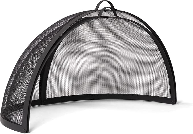 SUNCREAT Heavy-Duty Fire Pit Screen, Steel Mesh Round Spark Screen with Handle, 35 Inch