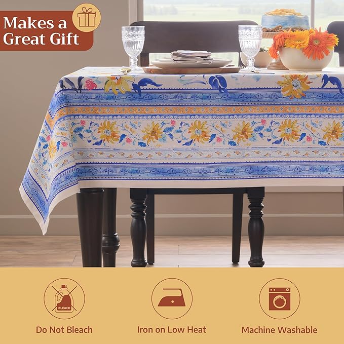 Maison d'Hermine Table Cloth Rectangle Table 100% Cotton Tablecloth for Dining Room, Farmhouse, Home, Hotel, Parties & Wedding - Ideal for Easter Decorations Spring & Summer (Girassol, 70" x 120")