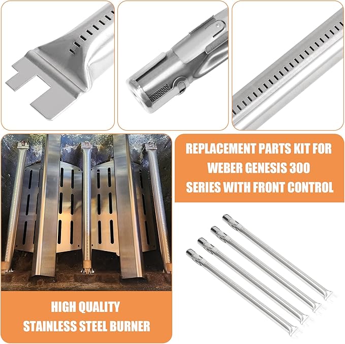AJinTeby Grill Parts for Weber Genesis 300 Series Grill E310 E320 S310 S320 S330 EP310 w/Front Control, Burners 62752 7620 7621 Flavorizer Bars 65505 Heat Deflectors, Weber Genesis Replacement Parts