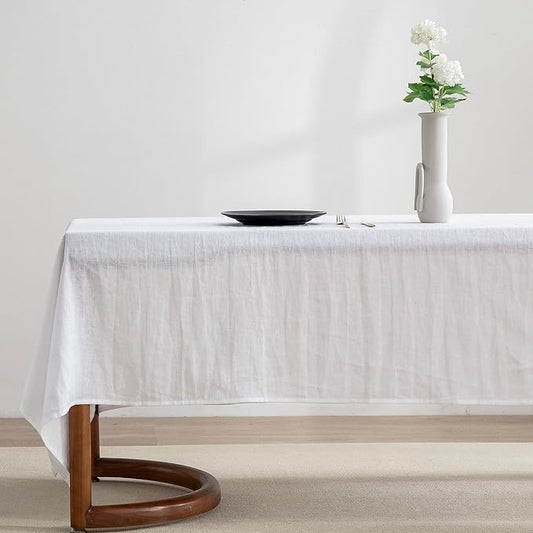 EVERLY 100% Pure Linen Rectangle Tablecloths 60x120 Inches for Dining,Buffet Parties,Picnic,Events,Weddings and Restaurants,Decorative Halloween,Thanksgiving Machine Washable Tablecloths-White