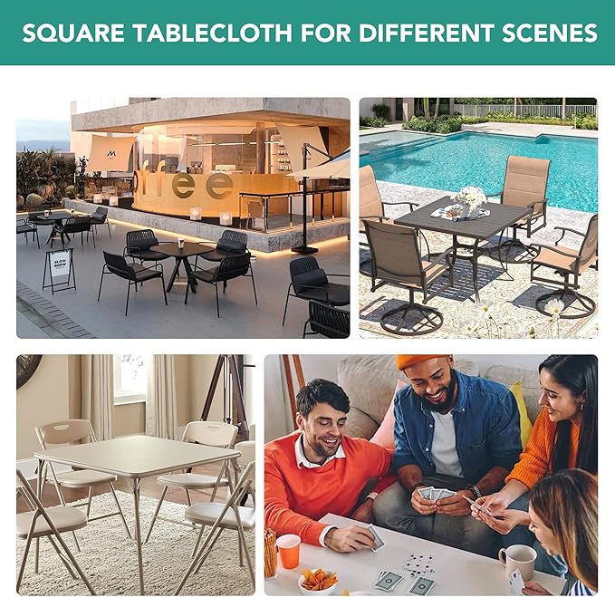 LUSHVIDA 2 Packs Vinyl Card Tablecloth with Flannel Backing 36x36 inch - Waterproof Plastic Picnic Table Cover for Square Folding Table Cloth with Elastic Corners, Black