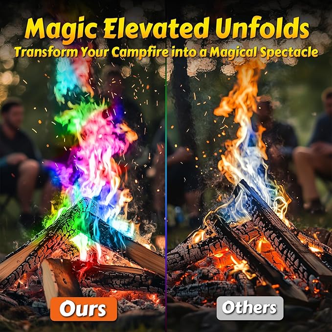 HGD (50 Pack) Fire Color Changing Packets for Fire Pit, Indoor/Outdoor Fireplace, Campfires, Bonfires - Mystical Rainbow Magic Flames, Camping Accessories for Family Entertainment