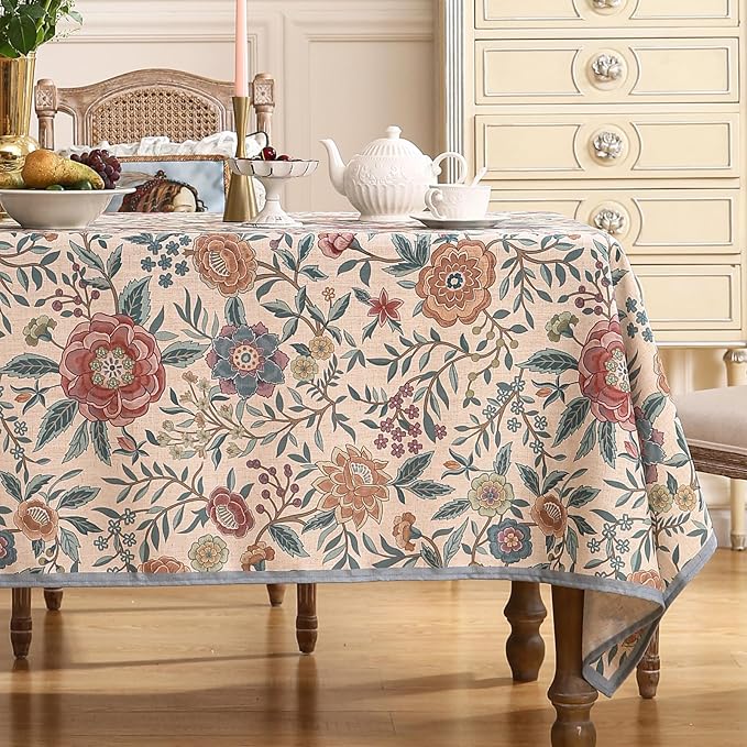 Designer Vintage Linen Rectangle Tablecloth,William Morris Floral Table Cloth with Colorful Pattern,Decor Table Cover for Kitchen,Dining,Thanksgiving,Christmas,63"*87"-Flowershadow a