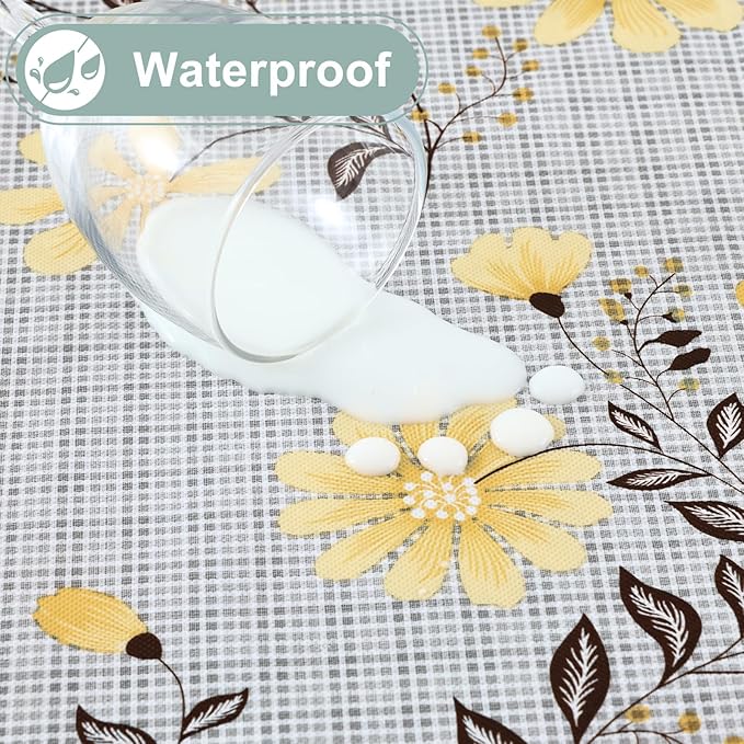 misaya Rectangle Waterproof Vinyl Table Cloth, Wipeable Tablecloth with Flannel Backing, Plastic Table Cover for Dinner, Picnic, Indoor and Outdoor (Yellow Flowers, 60" x 84")