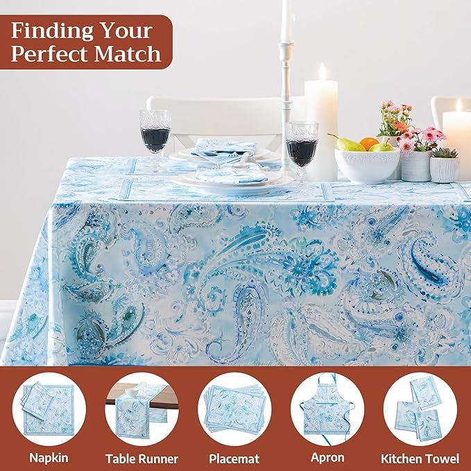 Maison d' Hermine Premium Table Cloth Square Table 100% Combed Cotton 70 x 70 Inches Tablecloth Reusable Decorative for Dining Room, Farmhouse, Home, Party, Festive & Wedding - Paisley Blues