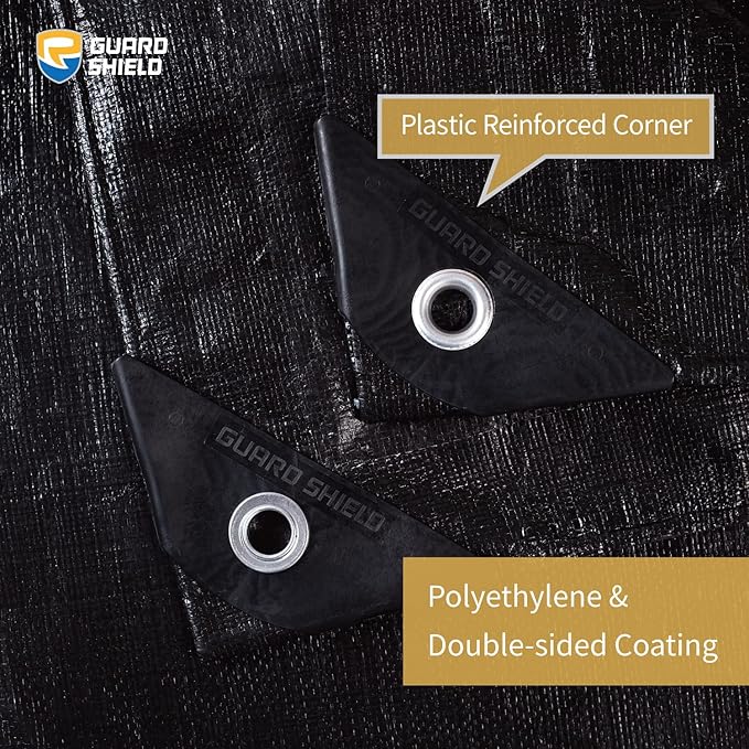 GUARD SHIELD Tarps Heavy Duty Waterproof 12x20 Feet Black Poly Tarp Cover Outdoor Thick UV Resistant Tarpaulin with Grommets 10mil