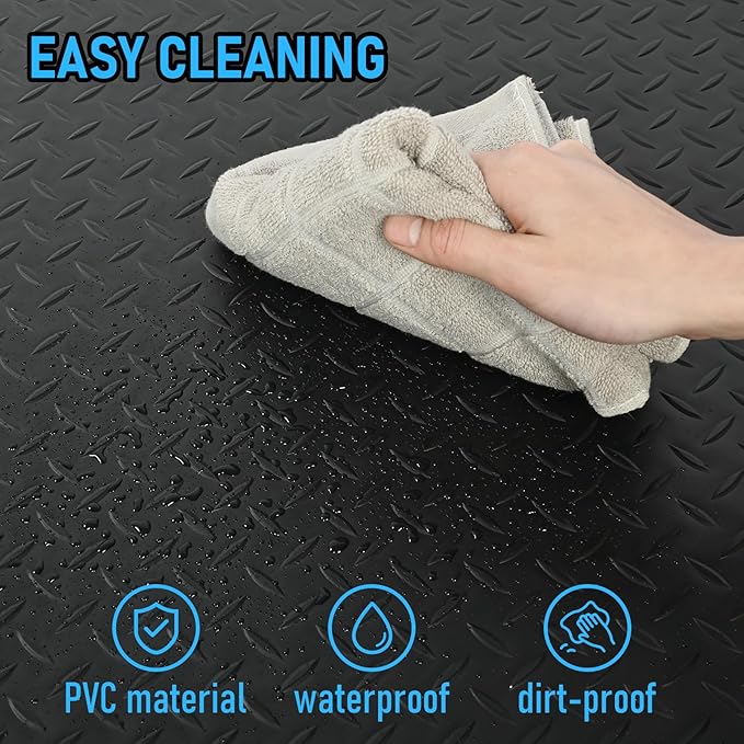 3 x 7 FT Anti Fatigue Mats Industrial 15/16 Inch Thick Soft Sponge Ergonomic Mat Durable Heavy Duty Diamond Plate for Standing Non Slip Industrial Grade Floor Mat for Leg & Back Pain Black