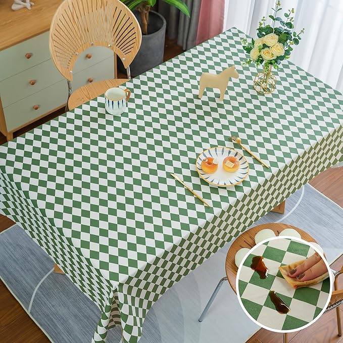 Rectangle Table Cloth,100% Waterproof Tablecloth Oil Proof Spill Proof Vinyl Table Cloth, Wipe Clean Plastic Table Cover for Dining, Camping, Indoor and Outdoor 54" x 78",Green Checkered