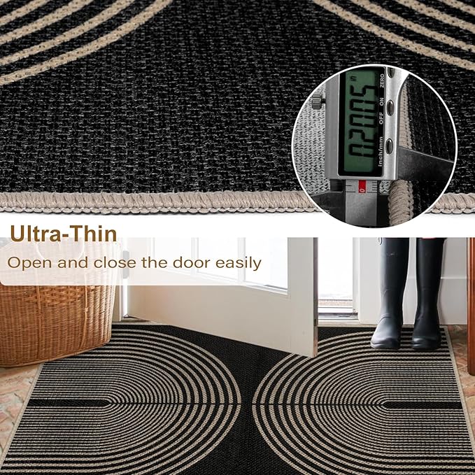 Easy Jute Rainbow Entryway Rug, 2.6x4 Black Washable Non-Slip Indoor Outdoor Doormat, Boho Farmhouse Neutral Kitchen Rug Modern Abstract Throw Rugs for Entrance Bedroom Bathroom