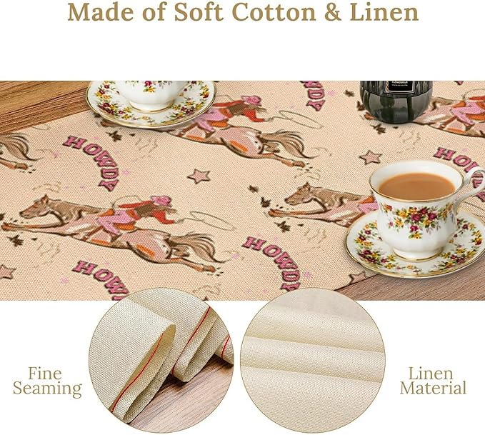Western Cowboy Table Runner,Vintage Country Cowboy Horse Desert Print Table Runner for Farmhouse Kitchen Dining Table Holiday Home Party Decor 13x108in