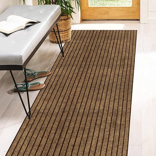 3' x 38' Runner Rugs with Rubber Backing, Indoor Outdoor Utility Carpet Runner Rugs, Stripe Brown, Can Be Used as Aisle for The RV and Boat, Laundry Room and Balcony
