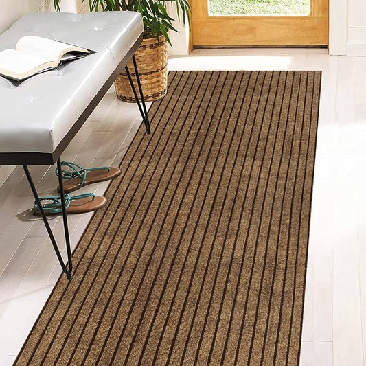 4' x 16' Runner Rugs with Rubber Backing, Indoor Outdoor Utility Carpet Runner Rugs, Stripe Brown, Can Be Used as Aisle for The RV and Boat, Laundry Room and Balcony