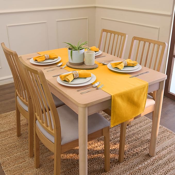 Encasa XO Table Runner 13x72 in Long | Cotton Canvas Fabric | Mango Solid Color | Machine Washable & Durable