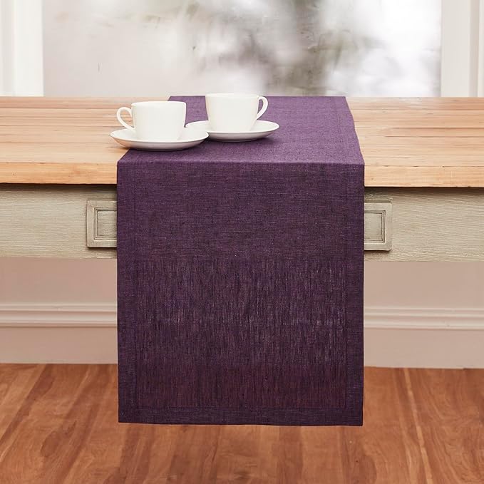 Solino Home Linen Table Runner 132 Inches Long - Athena, 100% Pure Linen Grape 14 x 132 Inch Table Runner for Dining, Valentines, Spring, Easter