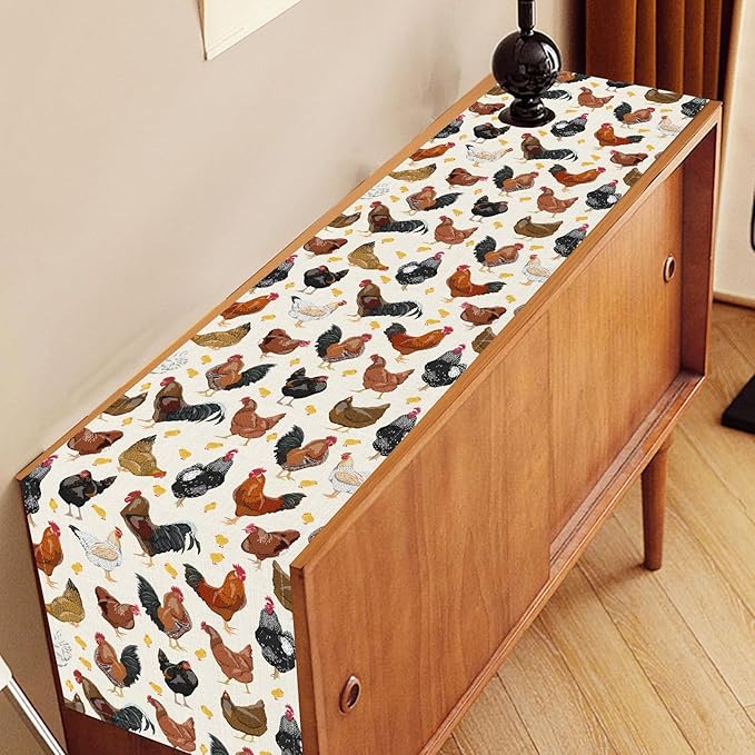 Farmhouse Rooster Table Runner, Rustic Farm Animals Cow Pig Chicken Coffee Table Center Decor for Home Kitchen Dining Patio Holiday Party Indoor Outdoor Table Decorations, 13"x72" Inch