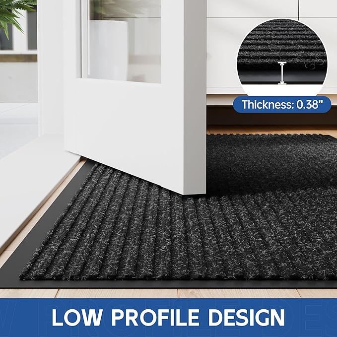 Front Door Mat, 6' x 3' Heavy Duty Indoor Outdoor Door Mat Entrance, Commercial Welcome Mats, Stain and Fade Resistant, Durable Rubber Backing, Low Profile Entry Mat for Patio, Black Stripe