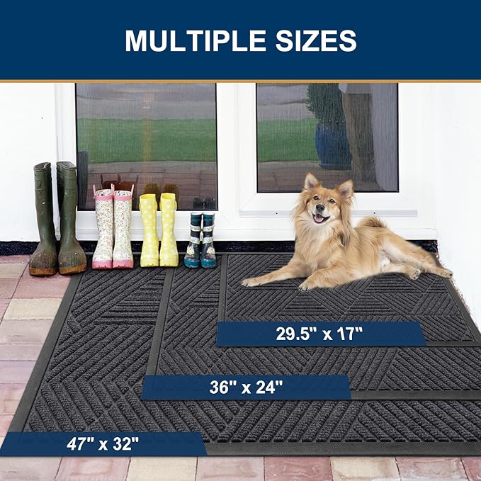 Smiry Front Door Mat Outside Entrance, Heavy Duty Sturdy Natural Rubber Doormat, Trap Dirt and Moisture, Easy Clean Low Profile Mats for Indoor Outdoor Entry, Irregular Triangle (59x24, Medium Grey)