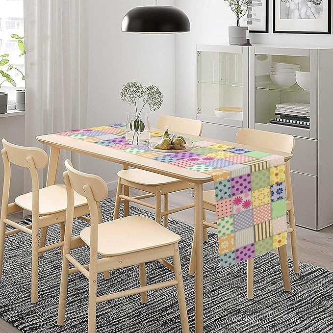 Patchwork Table Runner, Vintage Colorful Floral Plaid Tablecloth Table Runner for Indoors Outdoor Dining Kitchen Home Party 13x108in