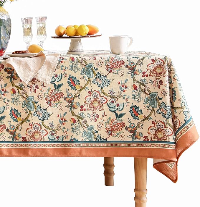 Linen Colorful Vintage Small Square Tablecloth,Indian Block Print Colorfast Durable Table Cloth,Decor Table Cover for Kitchen,Dining,Tea Party,Thanksgiving,Christmas,55"*55"-Mangala