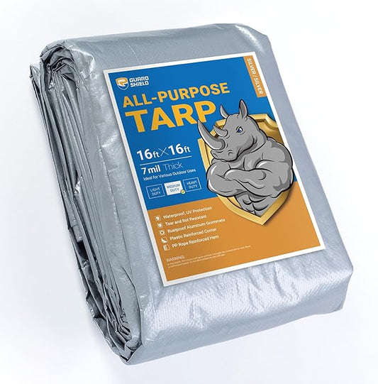 GUARD SHIELD Silver Tarp Waterproof 16x16 Feet Medium Duty All Purpose Poly Tarps Cover 7mil