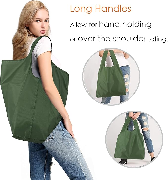BeeGreen Green Reusable Grocery Bags Wholesale Moss Green Reusable Kitchen Bags Bulk Foldable-Machine Washable with Zipper Storage Pouch 50 Packs