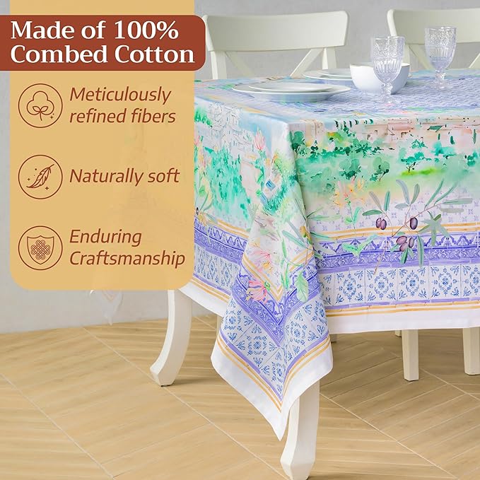 Maison d' Hermine Premium Table Cloth Square Table 100% Combed Cotton 70 x 70 Inches Tablecloth Reusable Decorative for Dining Room, Farmhouse, Home, Party, Festive & Wedding - Luberon