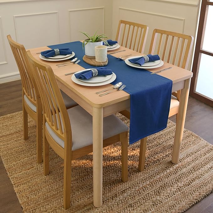 Encasa XO Table Runner 13"x59" Long | Cotton Canvas Fabric | Cobalt Solid Color | Machine Washable & Durable