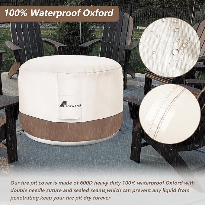Fire Pit Cover for Solo Stove Bonfire,600D Tear-Resistant Heavy Duty Durable 100% Waterproof 27-29 Inch Smokeless Fire Pit Cover, Patio Weatherproof Gas Fire Pit, Beige 29"x18"
