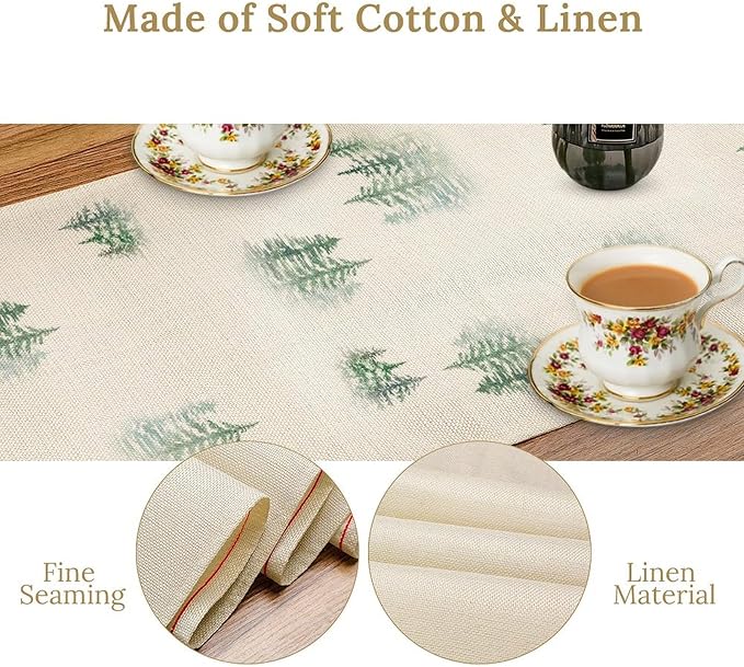 Forest Table Runner, Rustic Farmhouse Mountains Birds Pine Tree Woodland Jungle Cottage Country Coffee Table Center Decor for Home Kitchen Dining Patio Holiday Party Table Decorations, 13"x72" Inch
