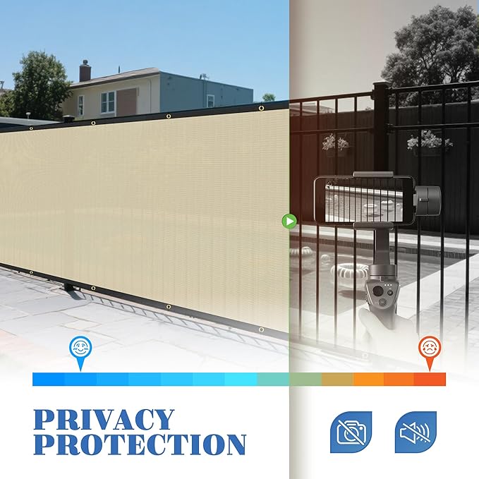 ECOOPTS 4'x2' Privacy Fence Screen Windscreen with Copper Grommets, Fit for Commercial Fence and Residential Garden Outdoor 90% UV Blockage, Cable Zip Ties Included (Beige)