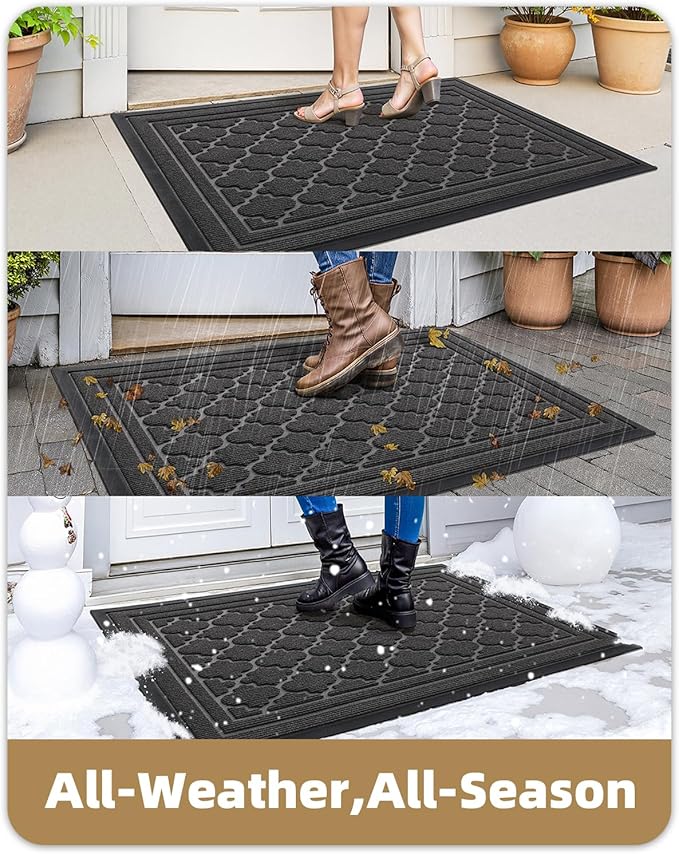 Color&Geometry Large Front Door Mat Outside Entrance, Heavy Duty Non Slip Low Profile Doormat for Entryway, Trap Dirt and Moisture Welcome Mats All-Weather, Easy Clean, Patio, Garage, 36"x60" Grey