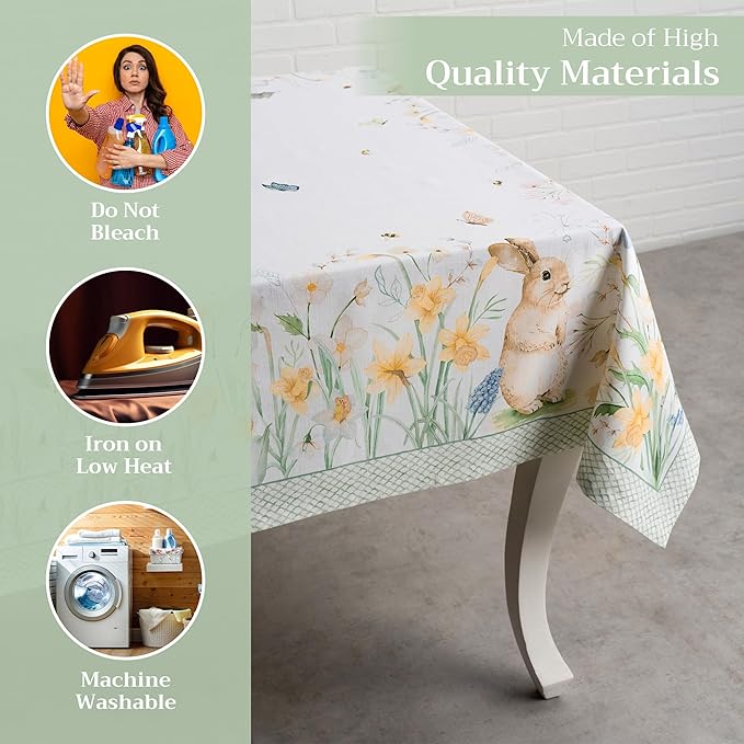 Maison d' Hermine Table Cloth Rectangle Table 100% Cotton 70 x 90 Inches Tablecloth Reusable Decorative for Dining Room, Farmhouse, Home, Party, Festive & Wedding Spring Summer - Easter Dew