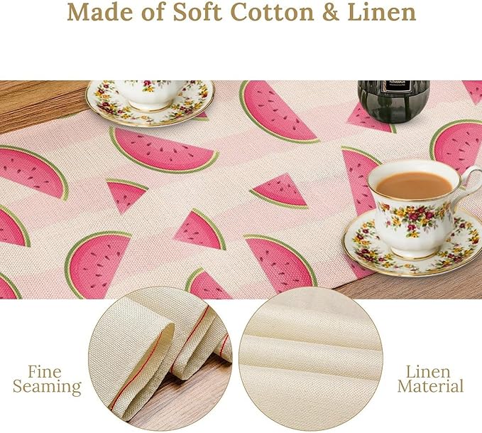 Fruits Table Runner, Tasty Summer Fruit Watermelon Stripes Fun Art Print Table Runner for Kitchen Dining Party Holiday Home 13x70in