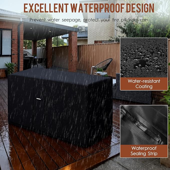 Fire Pit Cover Outdoor Rectangle 56"L x 38"W x 24"H Heavy-Duty Waterproof 600d Oxford Fading Resistant Tear-Resistant Patio Gas Fire Pit Table Cover Coffee Table Cover