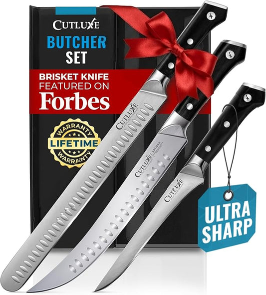 Cutluxe Butcher Knife Set – BBQ Brisket, Breaking & Boning Knife – Slicing Carving Knife Set for Meat Cutting, Ultra Sharp German Steel, Full Tang, Ergonomic Handles, Grilling Gifts for Men