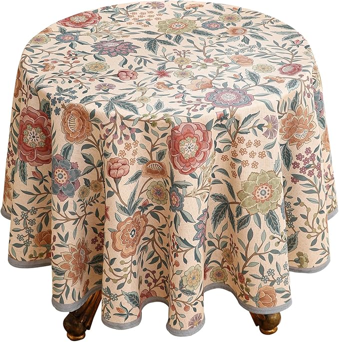 Designer Linen Small Round Tablecloth,Vintage William Morris Floral Table Cloth with Colorful Pattern,Decor Table Cover for Kitchen,Dining,Thanksgiving,Diameter 55"-Flowershadow a