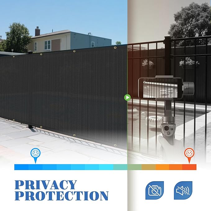 ECOOPTS 8'x48' Privacy Fence Screen Windscreen with Copper Grommets, Fit for Commercial Fence and Residential Garden Outdoor 90% UV Blockage, Cable Zip Ties Included (Black)