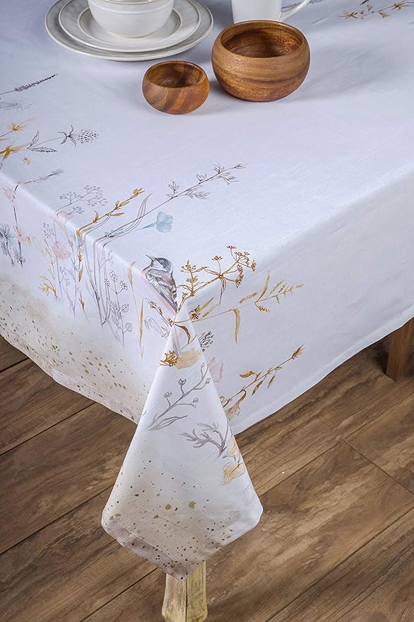 Maison d' Hermine Table Cloth Rectangle Table 100% Cotton 60 x 120 Inches Tablecloth Reusable for Dining Room, Farmhouse, Home, Party, Festive & Wedding Spring Summer - Meadow Florals - Beige