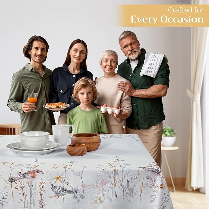 Maison d' Hermine Table Cloth Rectangle Table 100% Cotton 60 x 120 Inches Tablecloth Reusable for Dining Room, Farmhouse, Home, Party, Festive & Wedding Spring Summer - Meadow Florals - Beige