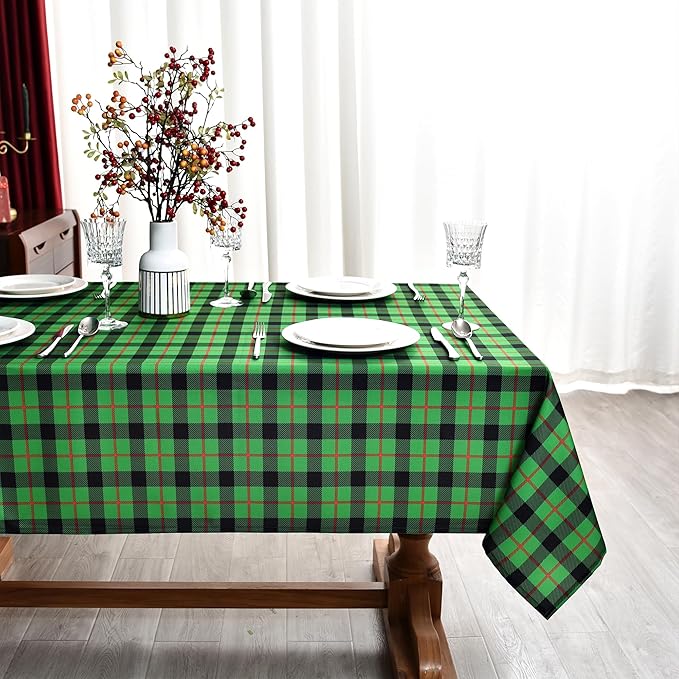 Gingham Plaid Tablecloth - Rectangular 58x102 Inch Water Resistant St Patricks Table Cloth for Indoor/Outdoor Use - Seasonal Irish Christmas Table Cover for Kitchen, Picnics, and Parties