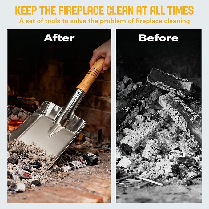 Fireplace Ash Shovel and Brush Set, with Insulated Gloves. Fireplace Tools Set with Shovel, Broom - for Fireplaces, Wood Stoves 37 * 10CM 14.57 * 3.94"