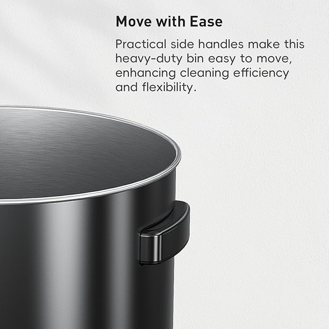 EKO Urban 24 Gallon Round Black Stainless Steel Open Top Waste Bin, Tall Commercial Trash Can for Indoor/Outdoor, Extra Large Metal Garbage Bin for Office, Restaurant, Restroom, 90L