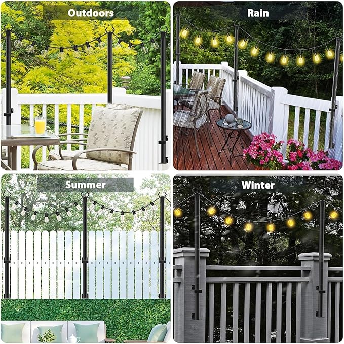 10 Pack String Light Poles,5Ft Metal Poles for Outdoor String Lights,Outdoor Light Poles with Post,Poles/Stand for Outside,Patio,Deck,Backyard,Garden Wedding,Party